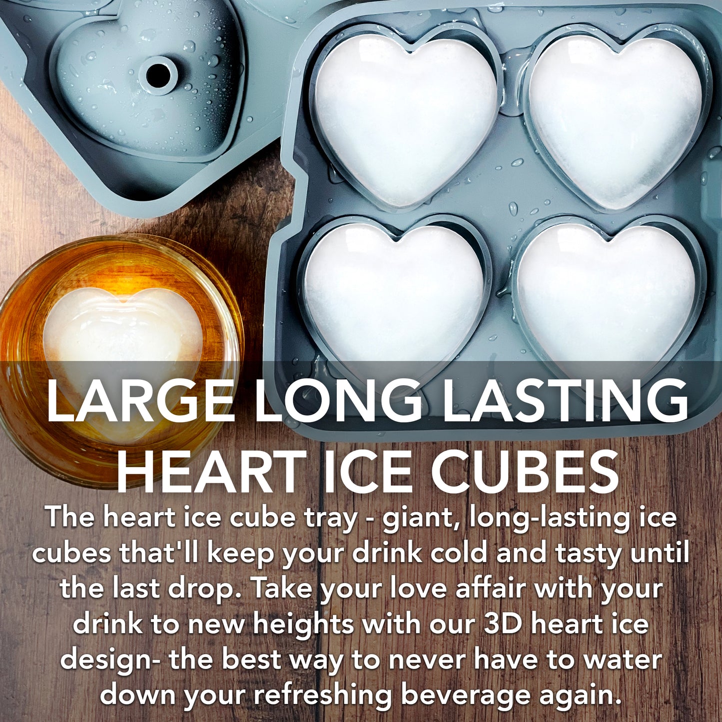 3D Heart Silicone Mold for Ice, Baking, Soap, and Resin | 2.5 Inch Large Heart Shape Cube Tray, Large Big Heart Molds, Chocolate Mold, Craft Ice Cube Mold for Cocktails, Beverages, Iced Tea Coffee
