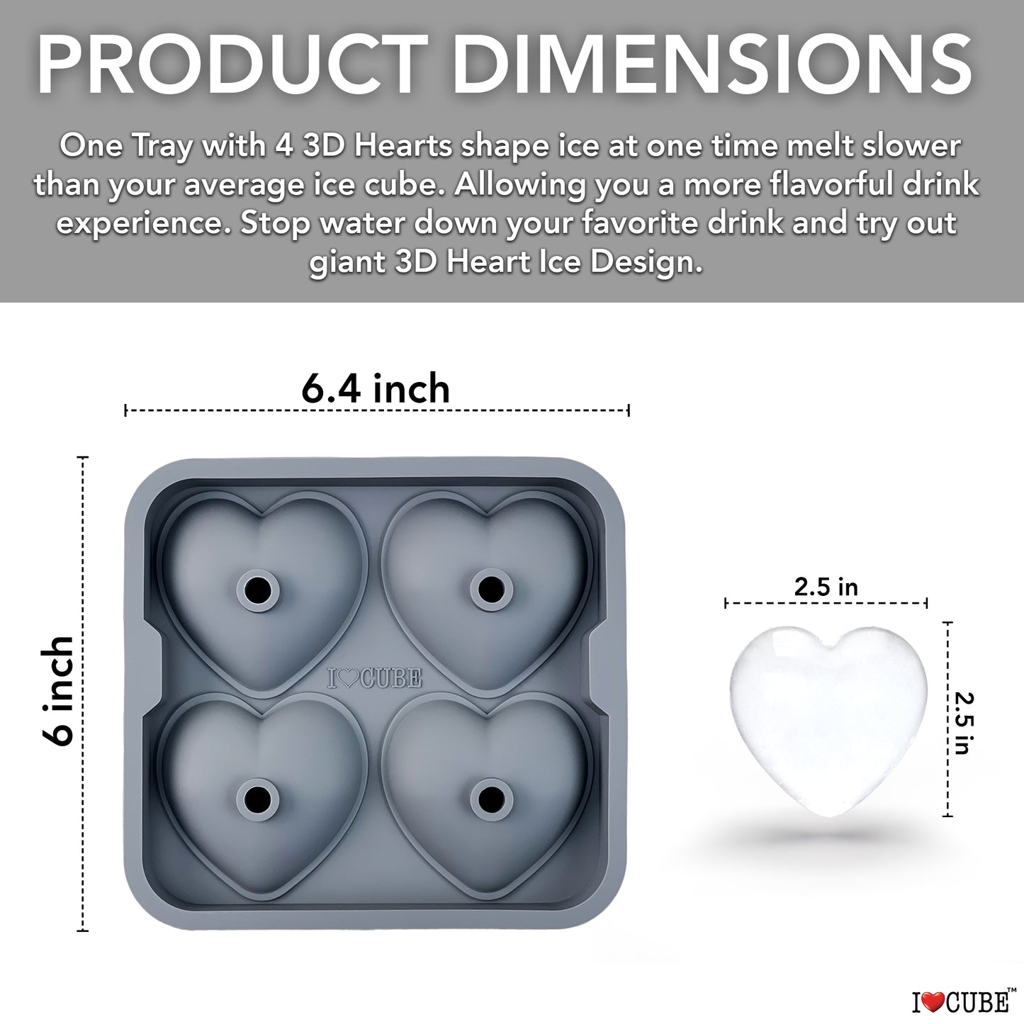 3D Heart Silicone Mold for Ice, Baking, Soap, and Resin | 2.5 Inch Large Heart Shape Cube Tray, Large Big Heart Molds, Chocolate Mold, Craft Ice Cube Mold for Cocktails, Beverages, Iced Tea Coffee