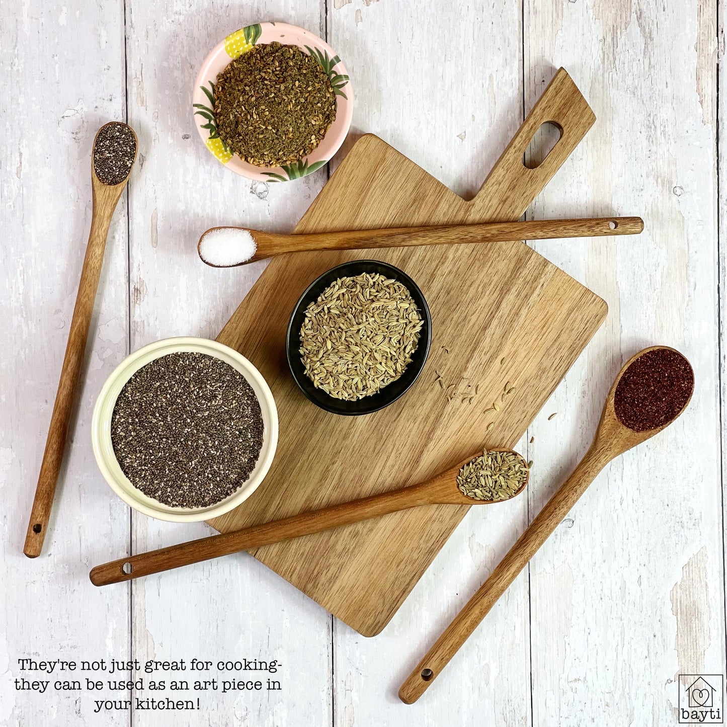 Long Handle Acacia Wooden Measuring Spoons, 100% Natural Food Grade Acacia Wood set of 4 spoons