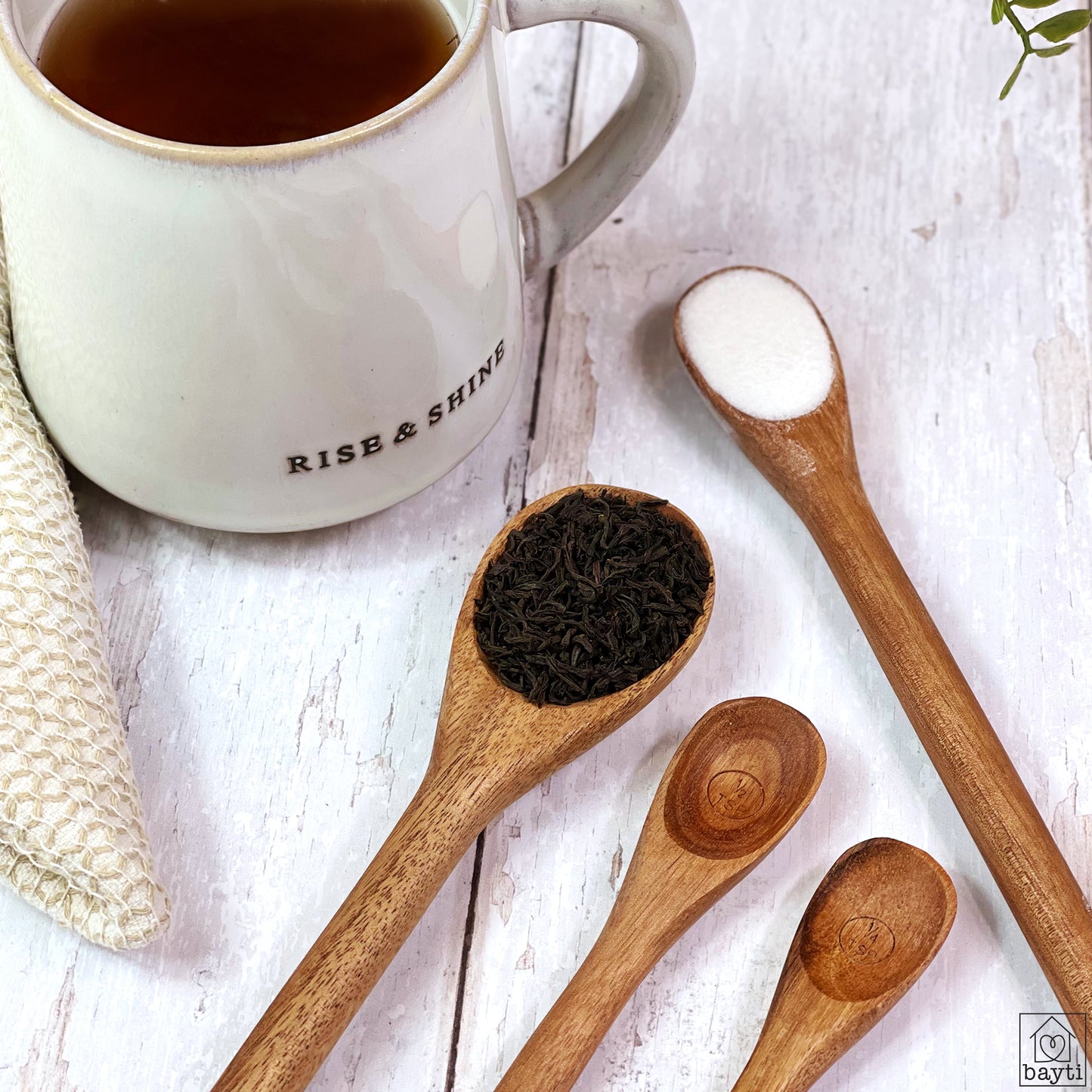 Long Handle Acacia Wooden Measuring Spoons, 100% Natural Food Grade Acacia Wood set of 4 spoons