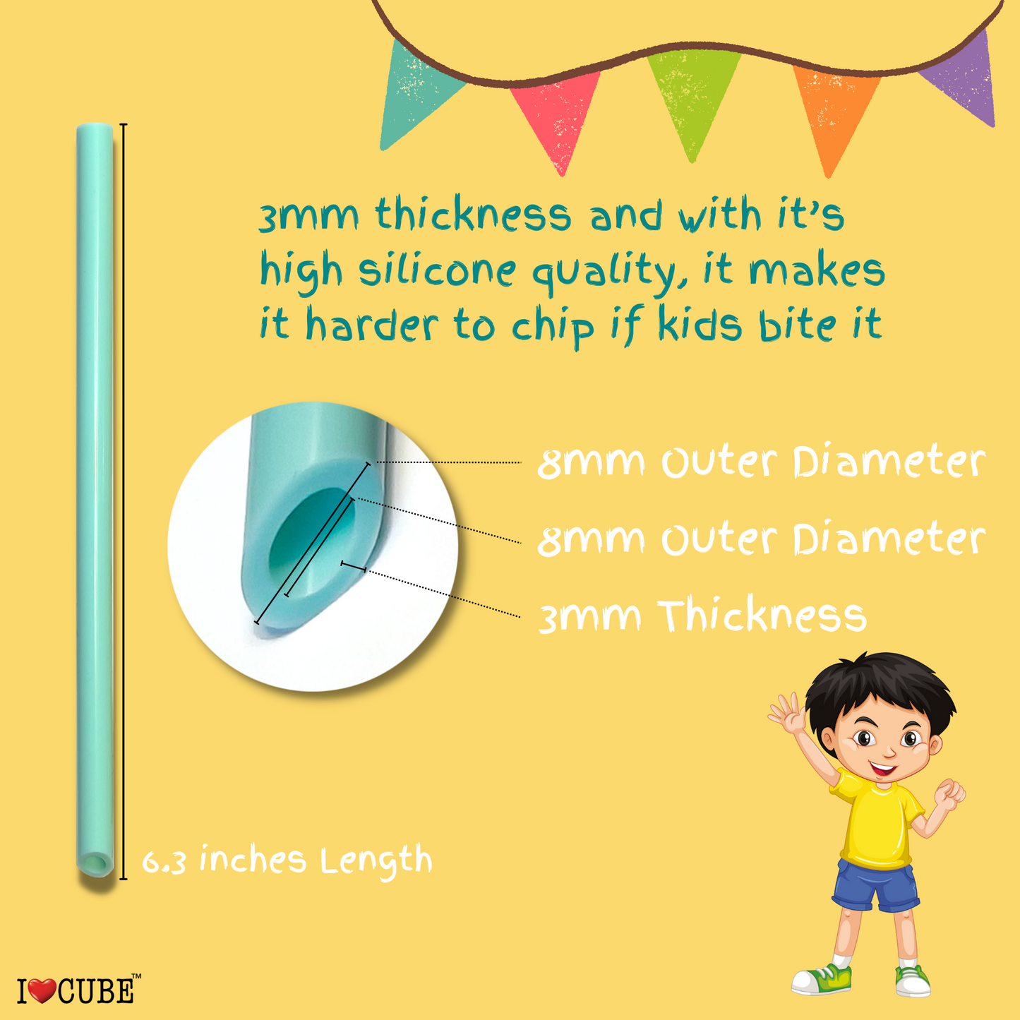 Short Silicone Straws for Kids with Cleaning Brush | BPA-Free, Food-Grade, Thick & Reusable Soft Straws for Kids Tumblers