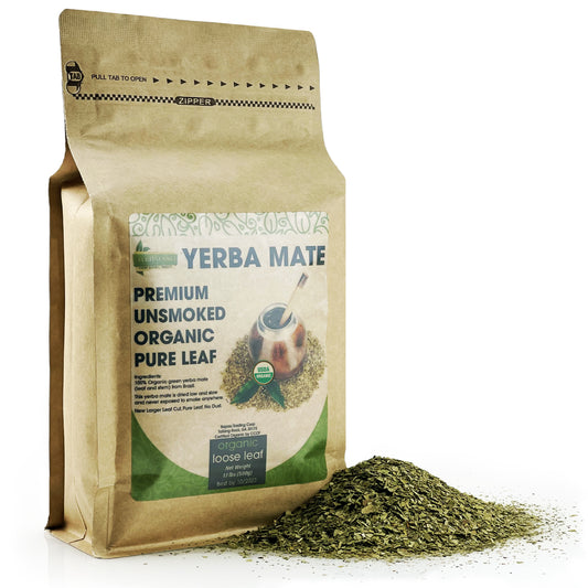 Organic Yerba Mate Tea Loose Leaf 400g (14 oz) Premium Unsmoked Organic Pure Leaf Traditional South American Yerba Mate New Large Leaf Cut No Dusts No Added Stems Loose